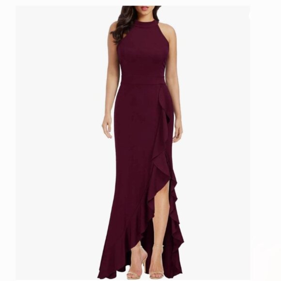 NEW Floor length Sleeveless Evening Dress Gown in Burgundy Wine Colour - Picture 1 of 4